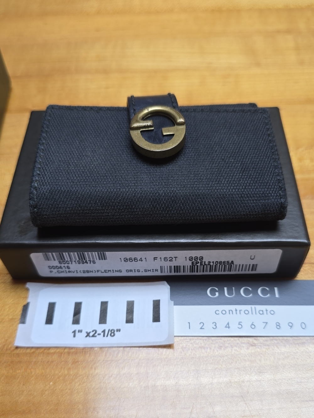 Gucci Black Canvas Key Holder with Brass GG Emblem